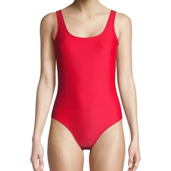 No Boundaries Juniors' Solid One-Piece Swimsuit Baywatch Red - Picture 3 of 15